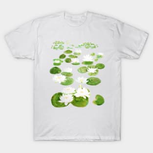 white waterlily pond watercolor T-Shirt